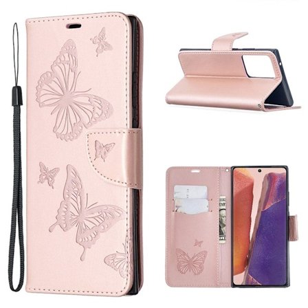 Butterfly Samsung Galaxy Note 20 Ultra nahkakotelo - Ruusukulta
