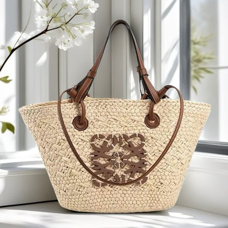 Fransk håndvævet taske stor kapacitet stråtaske tote taske feriestil skuldertaske stråtaske