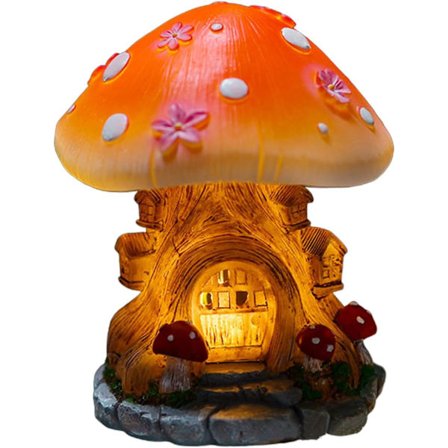 Solar Svampehuslampe - Vandtæt Haveindretning med Auto On/Off, Resin Eventyrhytte til Terrasse, Have & Gave til Planteelskere