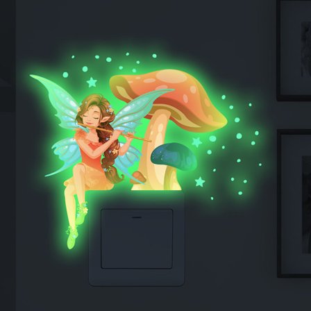 Ny självlysande älvliknande svamp självhäftande väggklistermärke sovrum Li