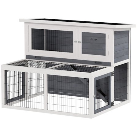 Kaninhydda 2 plan med fällbart tak Kaninhydda av massivt trä Vintertätt dubbeldäckarhus med utomhusinhägnad 122x95x93,5 cm Kaninbur Utomhus liten djur