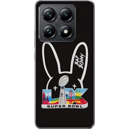 Kompatibel Mobilcover til Xiaomi 14T Bad Bunny portræt med åben skjorte, tatoveringer og krøllet hår i stilfuld modefotografering