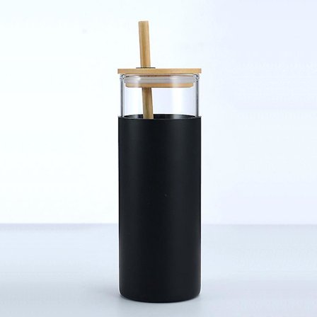 Glass Tumbler Glass Vannflaske Sugerør Silikon Beskyttende Hyls