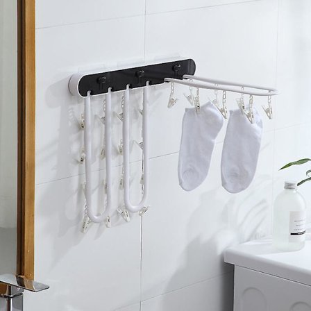 Fällbar torkställning för tvättstrumpor Hängare väggmonterad med 24 klämmor Multifunktionell klädhängare