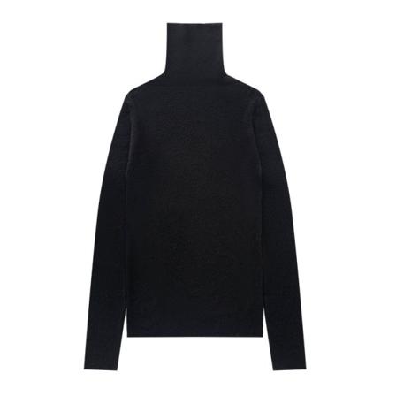 Kvinnor Stickat Höst Vinter Tröja Ull Turtleneck Långärmad bandageklänning Enkel botten Black 60*78*60cm
