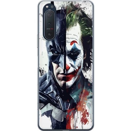 Yhteensopiva Puhelinkuori Sony Sony Xperia 5 II Jakettu muotokuva Batmanista ja Jokerista dramaattisessa kuvituksessa, kuvankaunis supersankariteema t