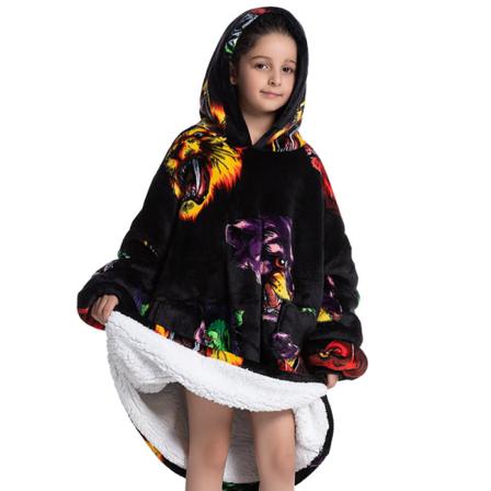 Mub- 2023 sammensatte vintertøj fortykkede gå ud pyjamas doven tv-tæppe børneflanel lammeuld hjem hoodie tæppe Beast head - children