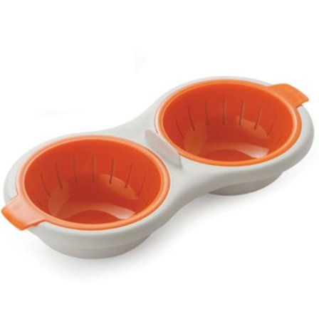 Mikrobølgeovn Æggekoger, Æggedamper, Dobbeltlags Non-Stick Pande med Låg kompatibel Madlavning af Æg i Køkken (Orange), 24*11.5*6cm