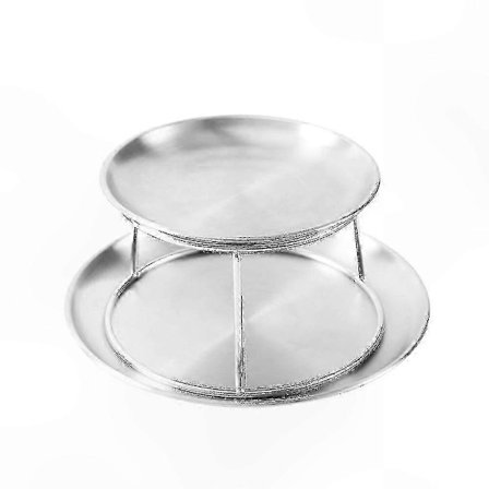 Dobbelt sett med tallerkener i rustfritt stål for servering av sjømat, kake og ettermiddagste