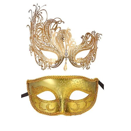 2 stk. Guld Venetiansk Maske, Metal Masquerade Maske, Par Maske, Prom, Karneval