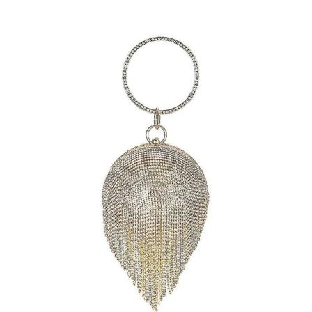 Kvinners Rund Ball Clutch Veske Blendende Full Rhinestone Tassel Ring Håndtak Lommebok Kveldsveske