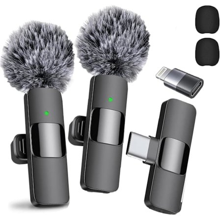 Enhance Your Recordings with Our Professional Wireless Lavalier Microphone 2-Pack - Crystal Clear, Noise Cancelling - USB-C Compatible