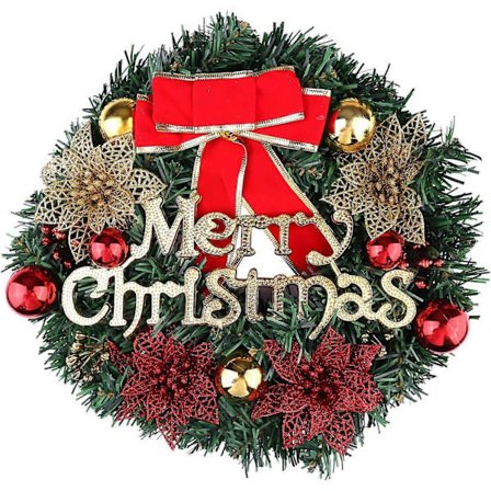 Julekrans 30 cm/11,8" Vægophæng Guirlande Ornament med Rosette, Kugler, Blomster Perfekt til Ophængning på Væg, Dør, Vindue