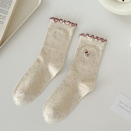 3 par Höst och Vinter Nya Söta Strumpor Barns Mellanhöga Strumpor Ins Tide 70% Bomull Strumpor Dam Öronformad Spets Pile Strumpor