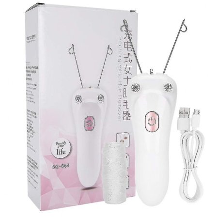 USB-lataus 2 väriä turvallinen kierteityksen hiustenpoistoaine sähköinen lankaepilaattori kannettava kasvoille naisille (vaaleanpunainen) Tmq-a03 - 