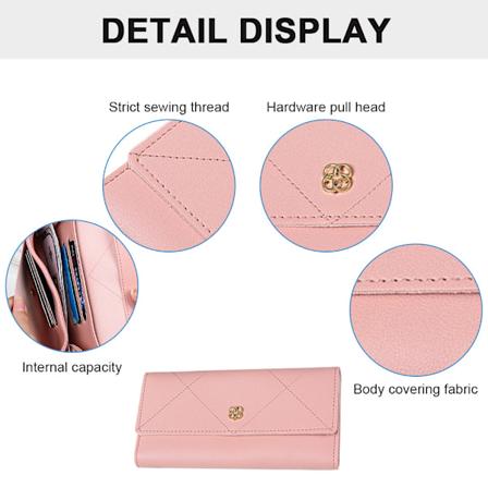 Damplånbok med stor kapacitet PU-läder Långt kort för damer