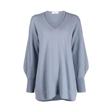 Fabiana Filippi V-neck Strik Blå, Dame Striktrøjer