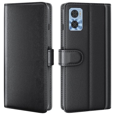Aito nahkakotelo luottokorttipaikoilla Motorola Moto E22 - Musta