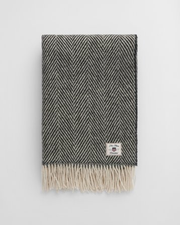 GANT Wohnaccessoires Wolldecke mit Fischgrätmuster (130x200) Schwarz Grau
