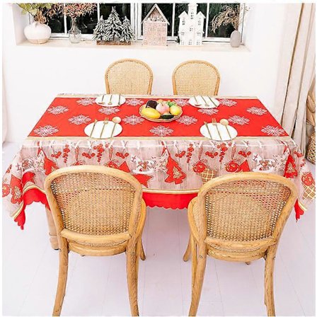 Rektangulær Juleduk Polyester 144 * 180m Juletremønster for Juleborddekorasjon Trykt Juleduk Absorberende Duk