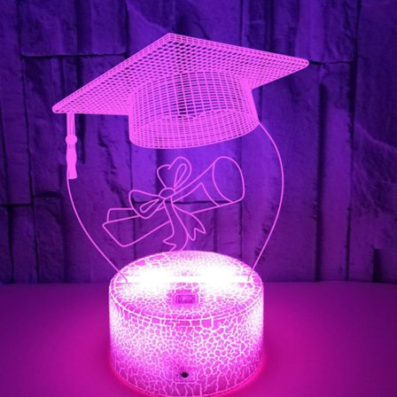 JUSTUP Studentmössa 3D Nattlampa Färgrik med Touch Fjärrkontroll 3D Illusion Lampa för Utexaminerade -- Spricka Säte