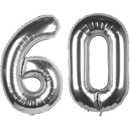 40 tuuman hopeiset numero 60 jumbo foliopallot - Juhlakoristeet Tarvikkeet Ilmapallot - Täydellinen 60-vuotissyntymäpäivään tai 60-vuotisjuhlaan