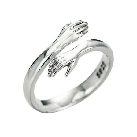 Sterling Sølv Farve Kærlighed Kram Ring Åben Finger Fuld Justerbar W...