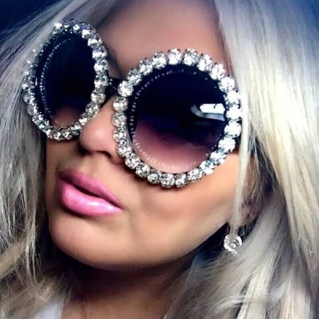 Oversized Sunglasses Women Round Vintage Luxury Rhinestone Glasses Diamond NEW