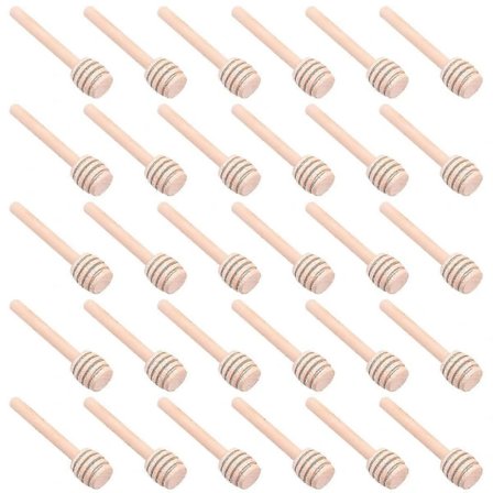 【PP】30 stk Mini Honningskjeer i Tre, 7,6 cm Serveringsskje for Honningkrukke Dispensere Dryppende Honning