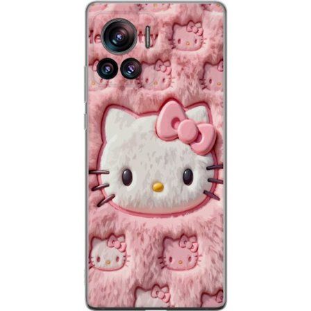 Kompatibelt Mobildeksel til Motorola Edge 30 Ultra Hello Kitty rosa fluffy bakgrunn med ikoniskt ansikt og kawaii-estetikk