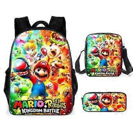 Ny Mario Tegneserie Rygsæk Primær og Sekundær Skole Skoletaske Rygsæk Tre-delt Sæt Skuldertaske Penalhus 35 -NMAOV