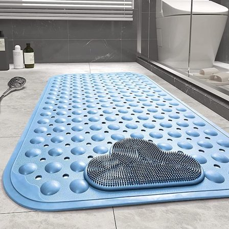 Halkskyddad Duschmatta 70 X 40cm Massage Badmatta, Badmatta Med Avloppshål Och Sugkoppar - Blå