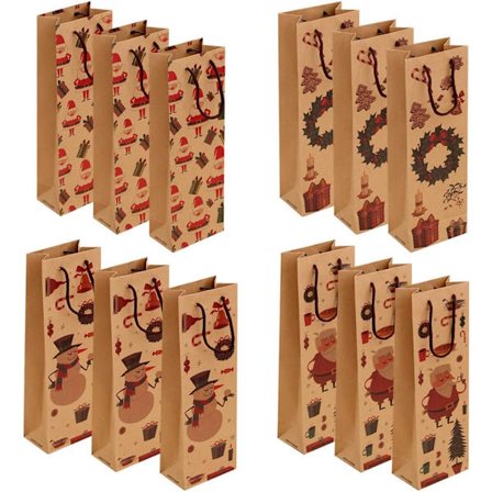 Lærred Flaske Vinposer 12 x Julegave Vinposer med Dr