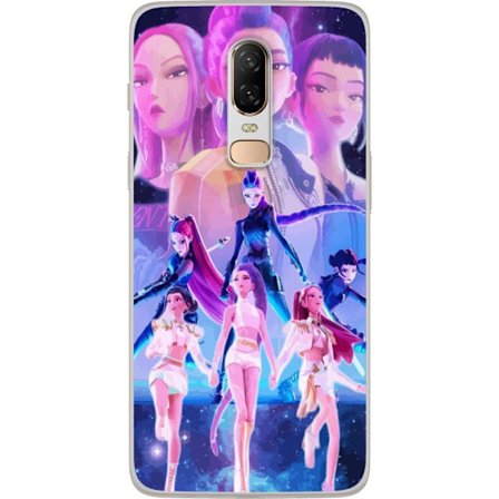 Yhteensopiva Puhelinkuori OnePlus 6 K-pop-inspiroinut tulevaisuutta ennakoiva tyttöryhmä neonvaloissa ja kosmisessa sci-fi-esiintymislavalla
