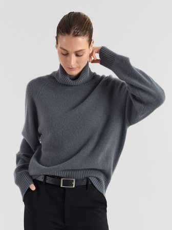 Kashmina - Kashmirgenser med høy hals "Milano" - Blue fog - Size XL