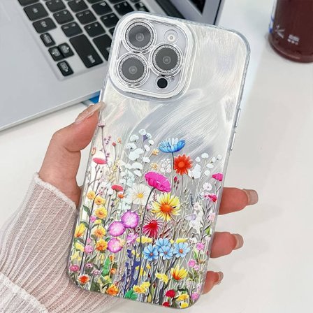 iPhone 16 Pro Max Skal med Elektropläterad Blomtextur