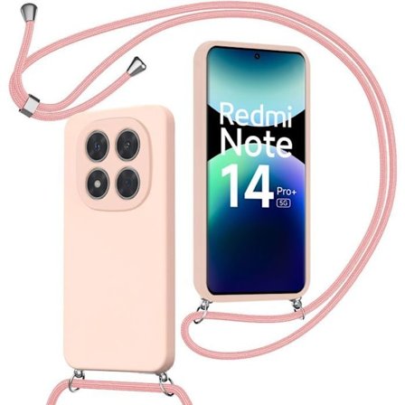 Coque för Xiaomi Redmi Note 14 Pro Plus 5G/Note 14 Pro+ 5G, Silikon Skydd med Snöre - Rosé