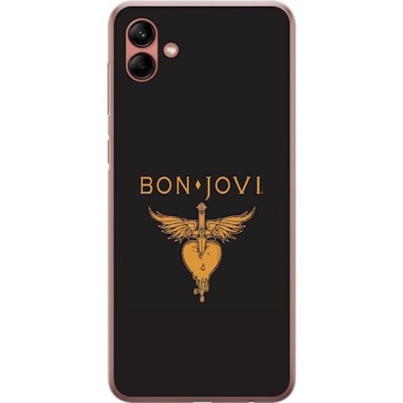 Kompatibelt Mobilskal till Samsung Samsung Galaxy A04 Ikonisk musikillustration med bevingat hjärta och dolk i guldtoner på mörk bakgrund, kraftful