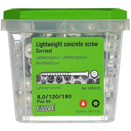 ESSVE CorrSeal TX30 Lettbetongskrue 8,0x180mm, 50-pakning, Innfesting