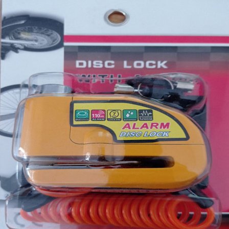 Motorcykel tyverialarm skivelås scooter skivelås med 110db alarm, 2 nøgler, 1,5m tyverisikringskabel, 1 pose med alarm skivelås til motorcykel/cykel/