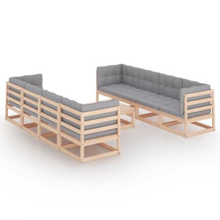 Vidaxl Loungegrupp För Trädgården Med Dynor 9 Delar Massiv Furu Grå