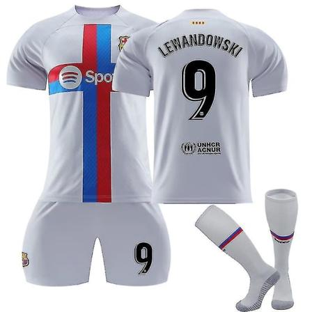 Lewandowski #9 kolmikko 2022-2023 Uusi kausi jalkapallo T-paitasetti lapsille ja nuorille 2223 Barcelona Toinen vieras Lasten 26(140-150CM)