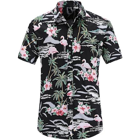 Herrblommor Flamingos Casual Hawaiian Skjorta Sommar Casual(blackflamingos