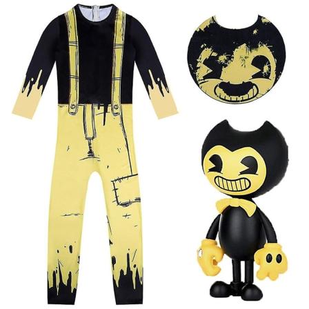 5-12 år Barn Halloween Bendy And The Ink Machine Kostym Outfit, Skräckspel Cosplay Fancy Dress Up för pojkar och flickor, Jumpsuit med mask, 