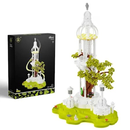 Mini 1420 kpl näköalatorni MOC niemi majakka talo rakennus kortteli muinainen puu valkoinen paviljonki tiilet lelut