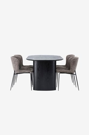 Venture Home - Spisegruppe Isolde med 4 stk. stole Modesto - Sort - Spisegrupper - Fra Homeroom