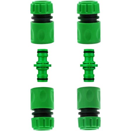 2-pack Dubbla Hankopplingar & 4-pack Snabbkopplingar - 1/2 tums Plaströrmuffar för Vattenslang, Kran och Bevattning