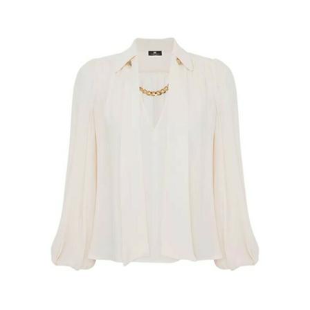 Elisabetta Franchi, Blouses Wit, Dames, Maat:S,leer