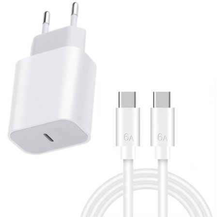 Lader til iPhone 15/16 + 1M kabel Hurtiglader USB-C til USB-C 20W PD