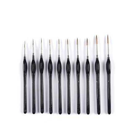 Ulvehårspensel, 10 Pensler til Lærredsmålning, Modellering, Akryl